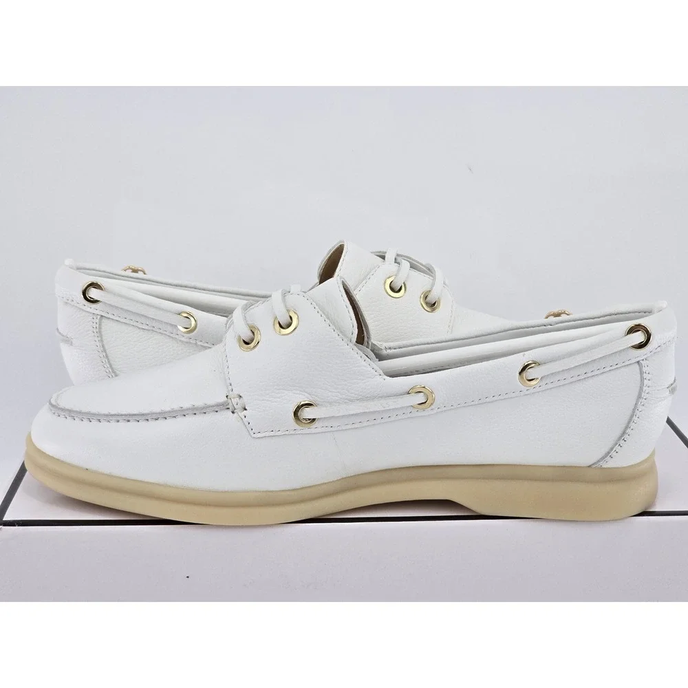 Guess Yomaya Boat Shoes Womens 6 White Leather Loafers Moccasins - NEW